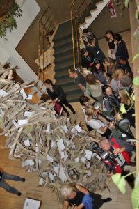 Driftwood Christmas tree in the foyer of Las Hayas with the gathering of HBounders pre-dinner.