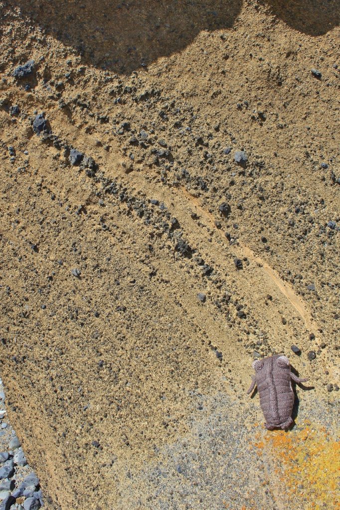 Teddy Trilobite modelling a nicely graded hyaloclastite.