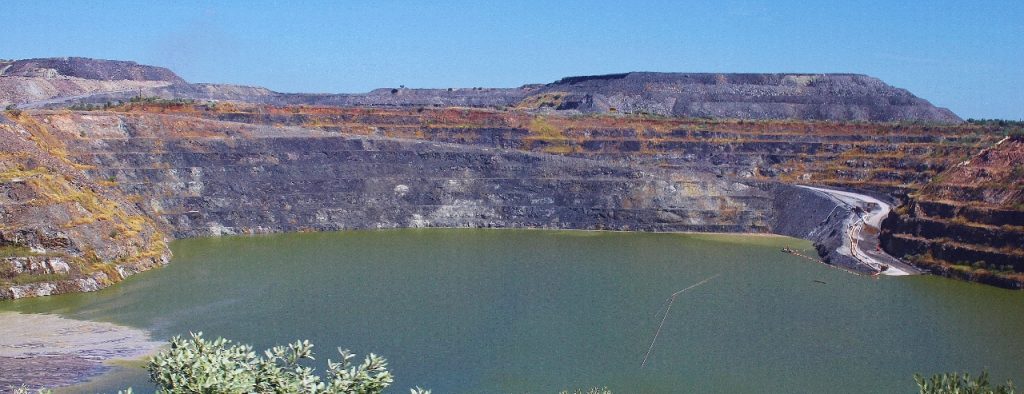 View towards the west across Pit 3. Mining ceased in November 2012 and the pit is now being used for tailings storage (note the slurry in left foreground).